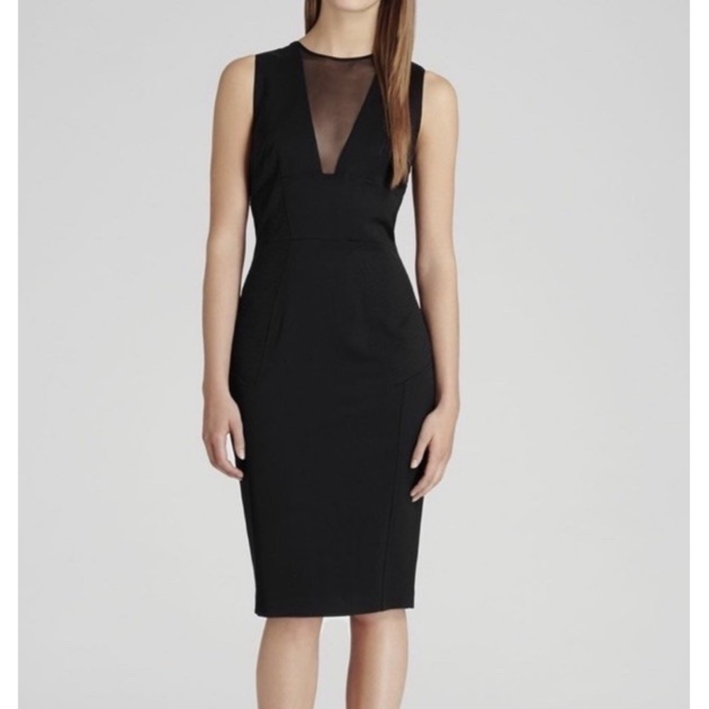 Reiss Black Sheath Dress Women's  Sleeveless Mesh Illusion Panel Bodycon Sz 2